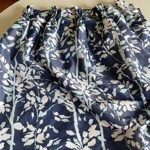 Vintage 70s pleated curtain, blue, white, soft pink floral, bedroom panel, for 1